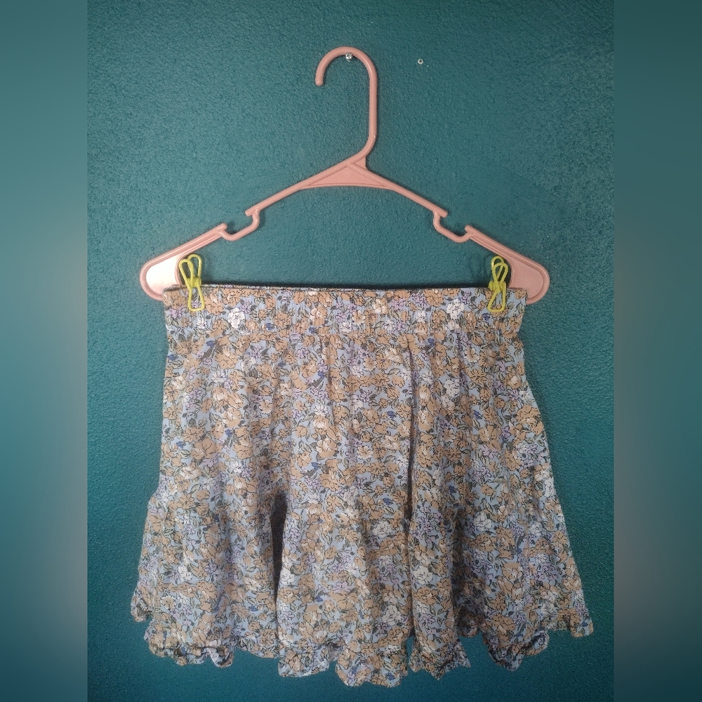 Vero Moda Blue and Brown Coquette Girl Floral Skater Mini Skirt